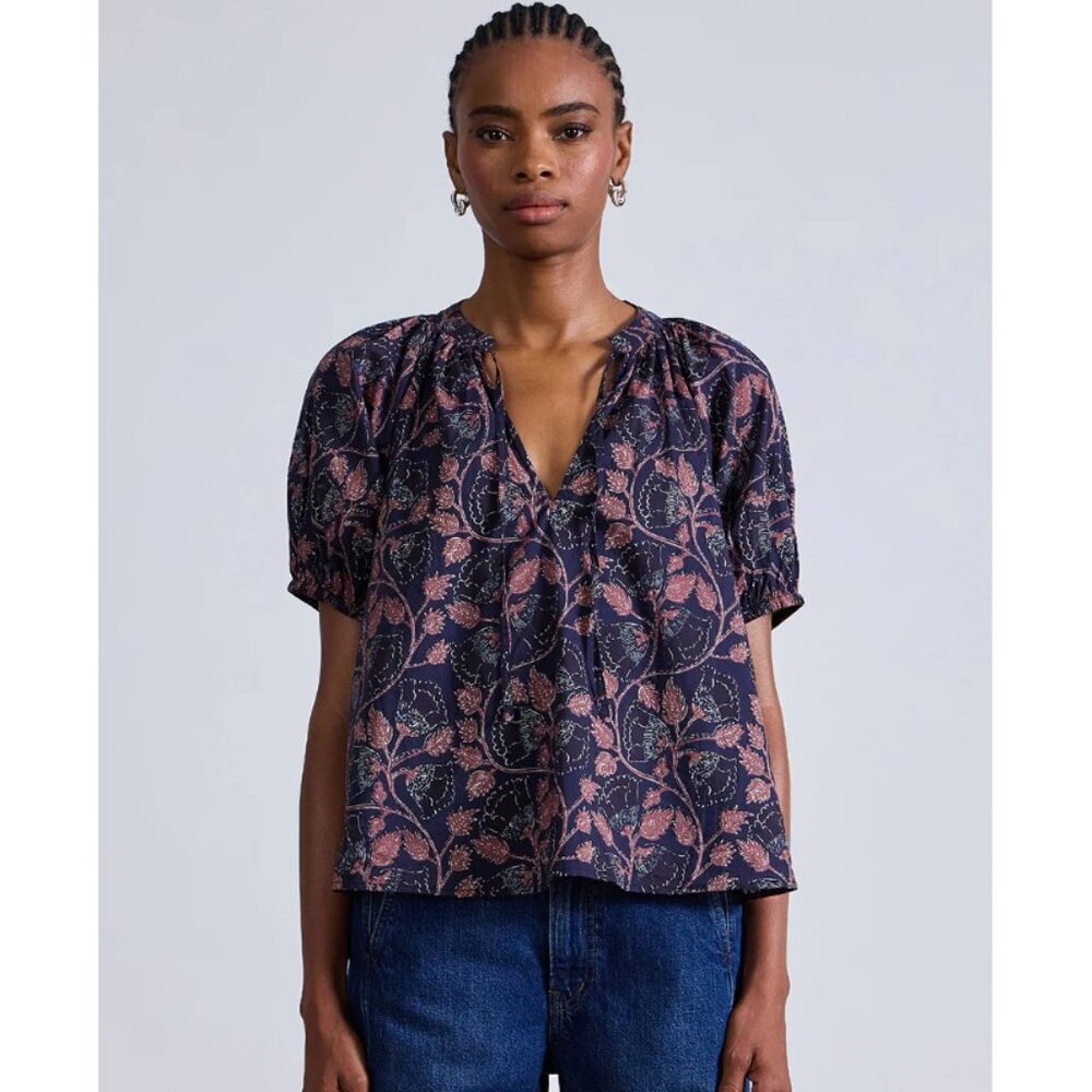 Apiece Apart Dark Blue and Pink Patterned Blouse
